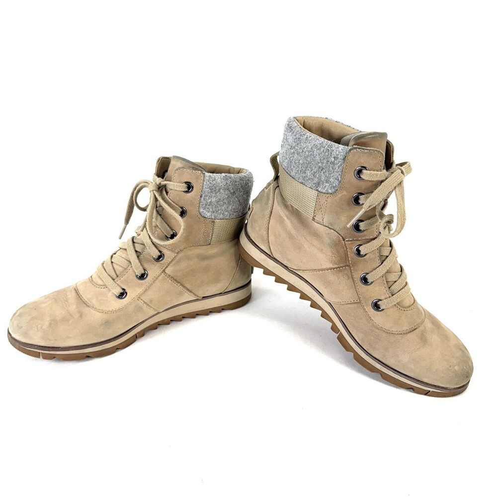 Womens Sorel Harlow Conquest Tan Leather WP Wedge Ankle Boots Size 9